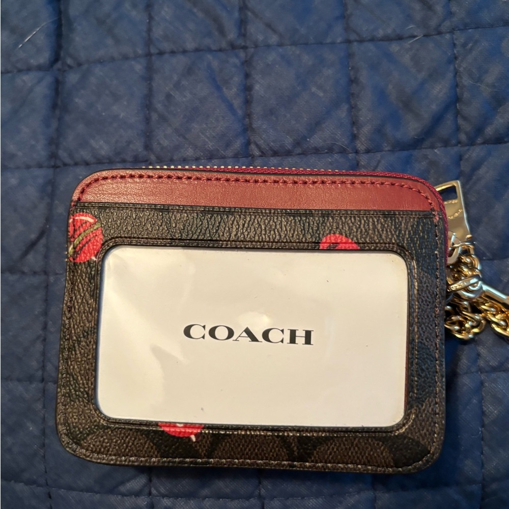 Coach Zip Card Case Wallet in Signature Canvas and Holiday Decor